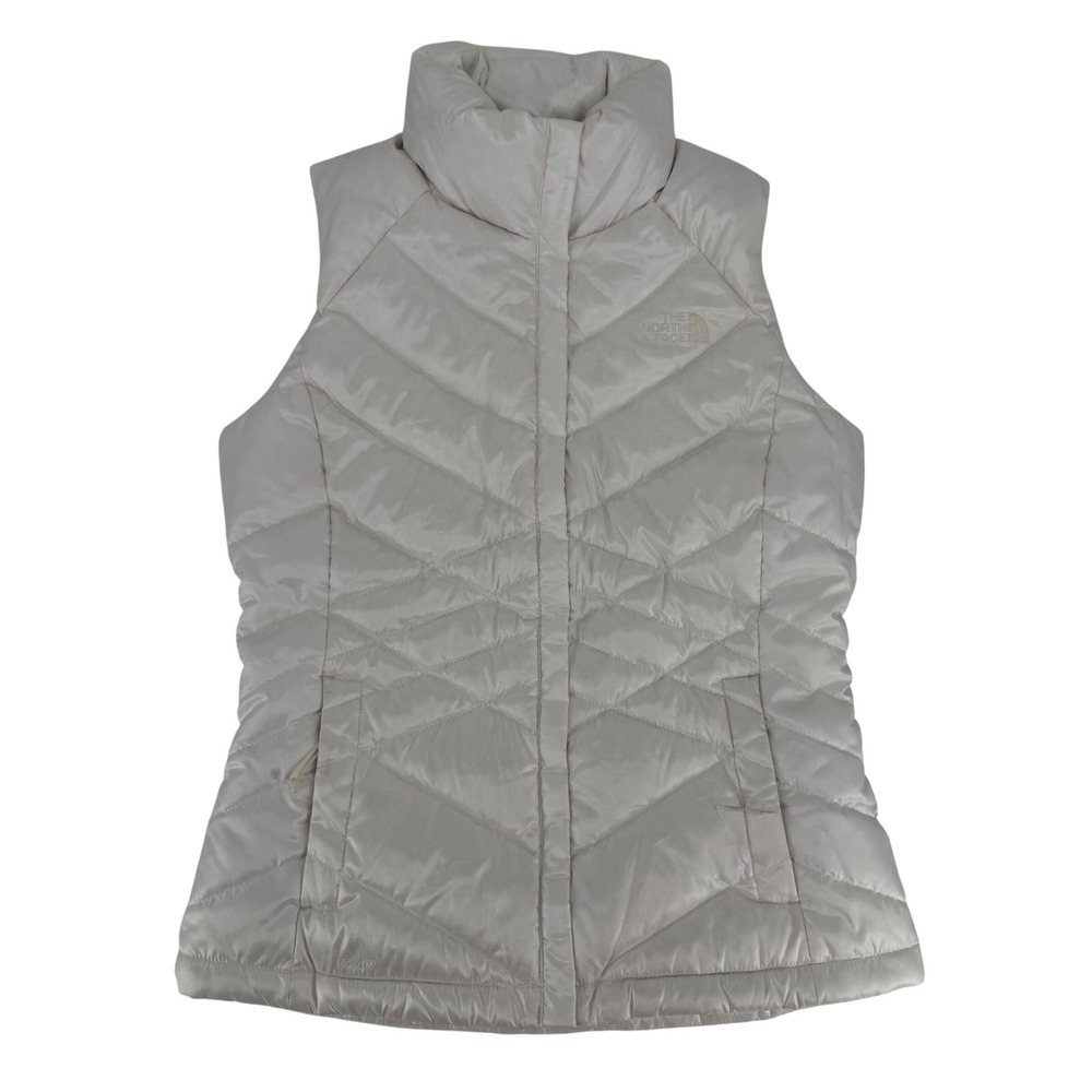 The North Face Womens 550 Down Puffer Vest Cream White Chevron Quilted Small